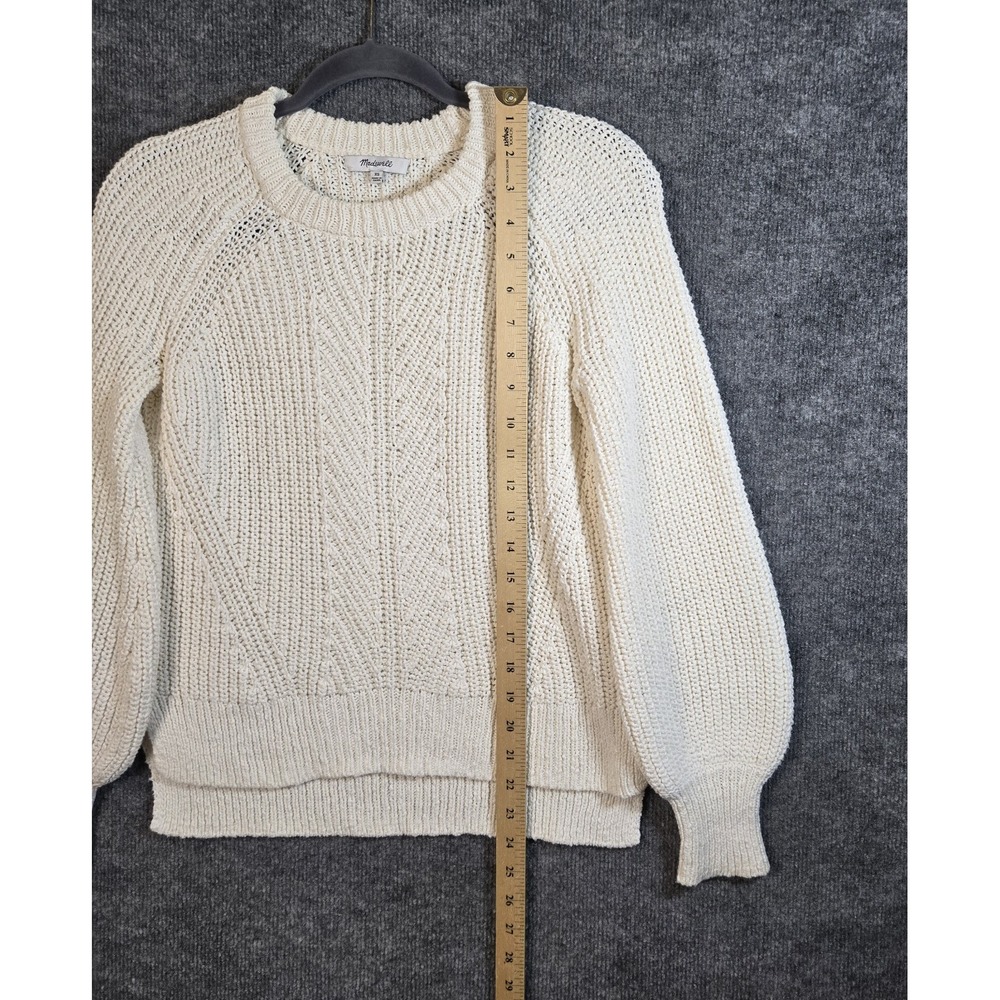 Madewell Sweater Womens XS Cream White Puff Sleeve Shaker Stitch Crew Neck Cozy - Picture 6 of 10